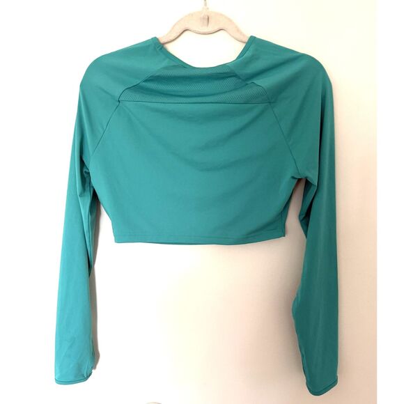 Gymshark Training Long Sleeve Crop Top Teal Slim Fit Raglan Sleeve Activewear S - Picture 2 of 4